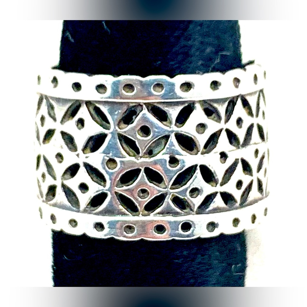 Vintage Sterling Silver Openwork Wide Band Ring
